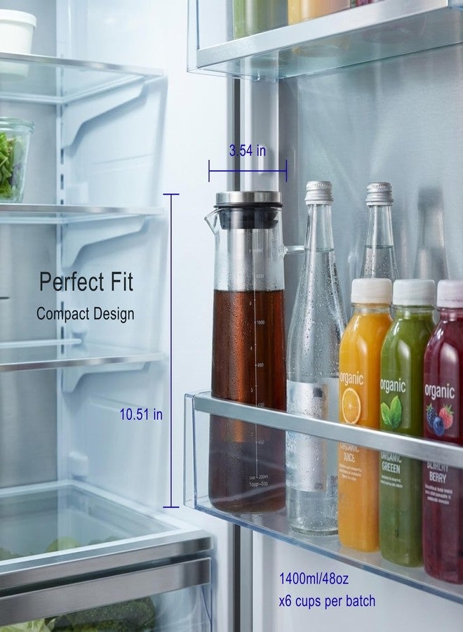 ماكينة تحضير القهوة الباردة والشاي المثلج من GWNF، سعة 1.4 لتر/48 أونصة، إبريق زجاجي من البوروسيليكات مع فلتر من الفولاذ المقاوم للصدأ، غطاء محكم الإغلاق، آمنة للغسل في غسالة الأطباق، سهلة الاستخدام | دليل المستخدم وفرشاة مرفقة - Image 3